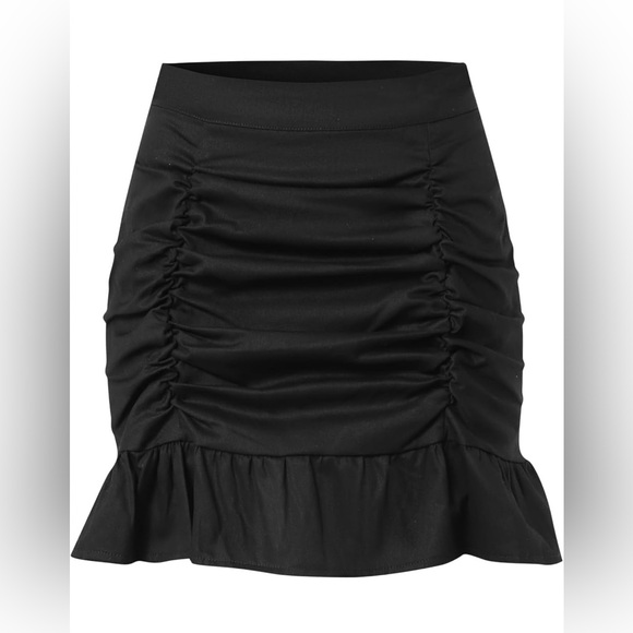 Amazon Dresses & Skirts - Black Ruched Mini Skirt with Ruffle Hem Chic & Flirty Dress Up Or Down Size M